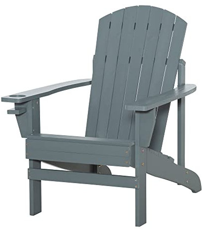 Outsunny Adirondack-Gartenstuhl mit Becherhalter Gartenliege Balkonstuhl Massivholz Dunkelgrau 97 x 72,5 x 93 cm