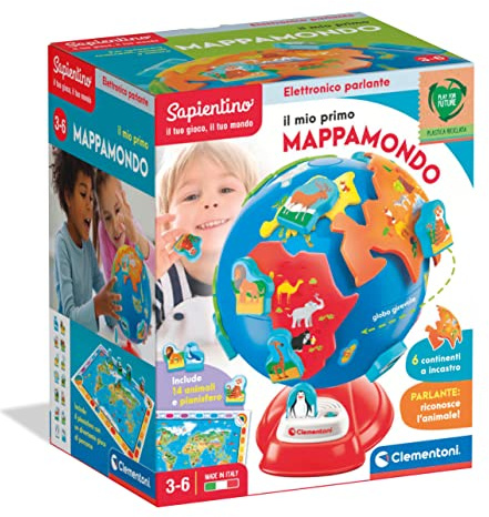 Clementoni Sapientino - Il Mio Primo Mappamondo, Gioco Interattivo Educativo Parlante Bambini 3-6 Anni, per Scoprire Animali e Continenti, Made in Italy, Lingua Italiana, 17730