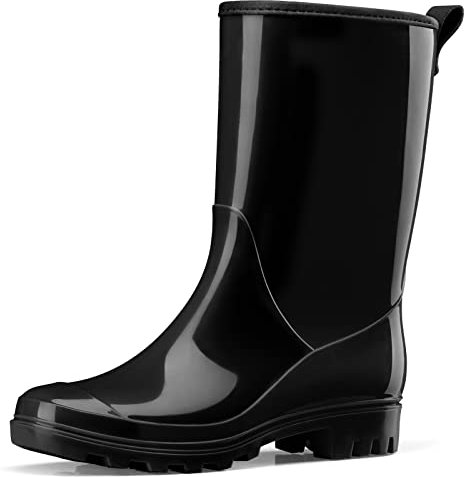 HISEA Women's Mid Calf Rain Boots Waterproof Garden Rain Shoes Anti-Slipping Rainboots for Ladies with Comfort Insole Outdoor Work Boots, Size 10 Black