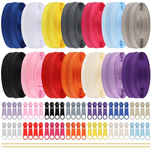 DOITEM 39,2 mm Reißverschlüsse Nylon Endlos Reißverschluss Set mit Schieber und Reißverschluss zum Nähen und Basteln - 14 Farben