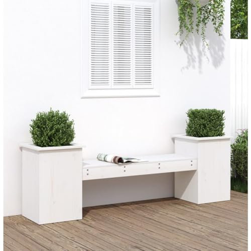 SKM Banc de jardin avec pots de fleurs blanc 184,5 x 39,5 x 56,5 cm bois de pin, 20,05 kg, 825171, couleur : blanc