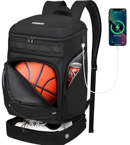 Ciihars Basketball Bag Backpack Large Sports Bag with Separate Ball holder & Shoes compartment, Best for Basketball, Soccer,Volleyball,Gym（Black）