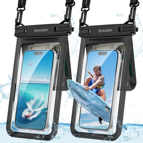 SYNCWIRE wasserdichte Handyhülle, 2er-Pack IPX8 Doppelter Unterwasser Handybeutel für iPhone 17 16 15 14 13 12 11 Pro Max XR XS X, Samsung S25 S24 S23 S22 Ultra S21-Telefone unter 8,5 Zoll - Schwarz