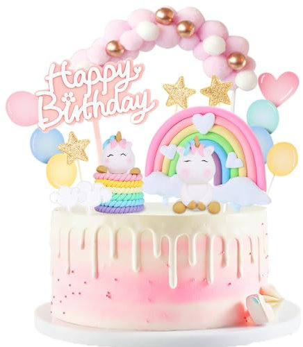 AODIGEGE 21PCS Unicorn Cake Toppers,Unicorn Cake Topper Decorations Rainbow Smiling Angel Cake Toppers for Girls Kids Boy Birthday Party