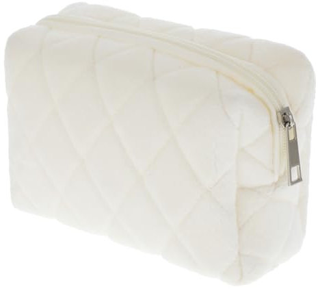 Gjinxi Make-Up Tasche Reise Kosmetiktasche Flauschige Kosmetiktasche Organizer Etui Für Frauen Und Teenager Süße Kulturtasche Make-Up Tasche Hautpflege Reise (16×10×9cm,Weiße Diamantgitter)