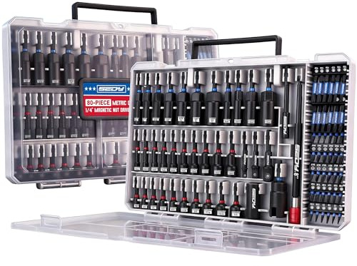 80-Piece Premium Magnetic Impact Nut Driver Set Metric & SAE with Socket Adapters, Bit Holder, Wing Nut Driver, Universal Sockets, Quick Release Extension, Power Bits