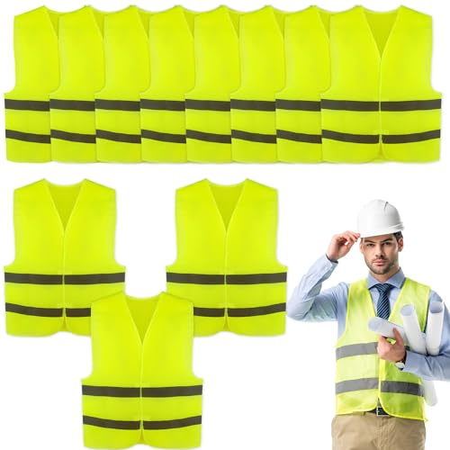 12 Pcs Hi Vis Vests High Vis Reflective Safety Vest Bulk Yellow Hi Visibility Traffic Vest High Vis Construction Vest with Reflective Stripes for Running Biking Surveyor Traffic Work