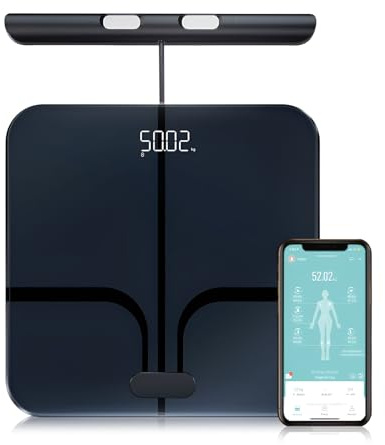 Fitdays Smart Körperanalysewaage -8-Elektroden-Präzisions-Digital-BMI-Waage mit 20+Metriken,Bluetooth-Farbanzeige für Muskeln/Fett/Wasser, Familiensynchronisation für 6Benutzer (FI2211WB-Schwarz)