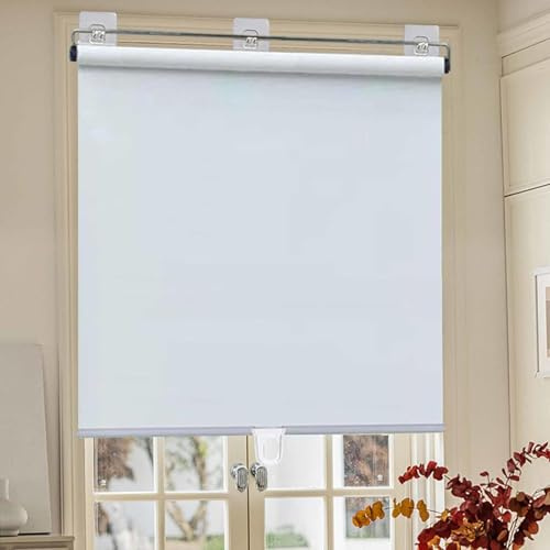 DZHTUF Suction Cup Roller Blinds,Blackout Roll Up Blinds,50cm 60cm 80cm 90cm 105cm,Retractable Balcony Sunscreen Shades,Lightweight Cordless Curtains,Fabric Window Shades,White-50x150cm/20x59in