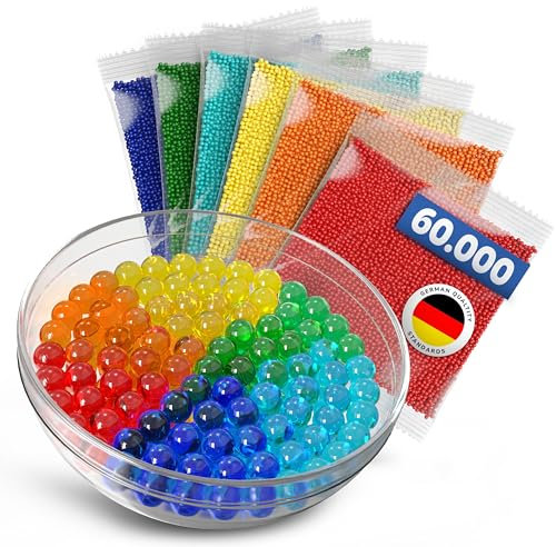 Bojani 60.000 Wasserperlen in blau, grün, gelb, rot, orange, türkis oder bunt gemixt, Geburtstagsdeko, Hochzeitsdeko, Party Deko, Tischdeko, Weihnachtsdeko (Bunt gemixt)