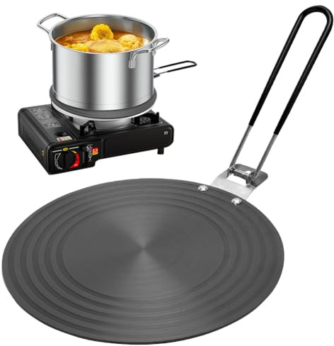 Placa adaptadora de inducción de 24 cm, adaptador de inducción con mango plegable de aislamiento térmico, adaptador de inducción con revestimiento de alta temperatura, placa de inducción de aluminio