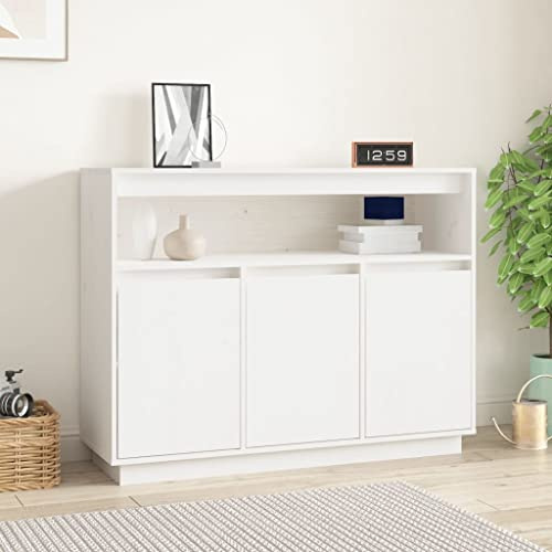Mimdixy Credenza per sala da pranzo, armadio bar, credenza bianca, 104,5 x 34 x 80 cm, in legno massello di pino, per cucina, sala da pranzo, soggiorno