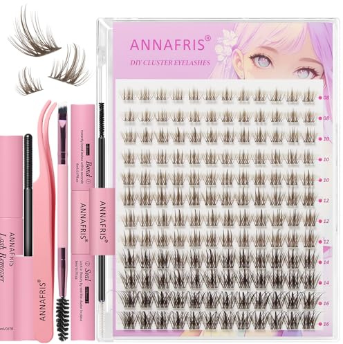 ANNAFRIS Pestañas Postizas Kit DIY Marrón Pestañas Pelo a Pelo Individuales Cluster Lashes con Pinzas (BN-FD30)