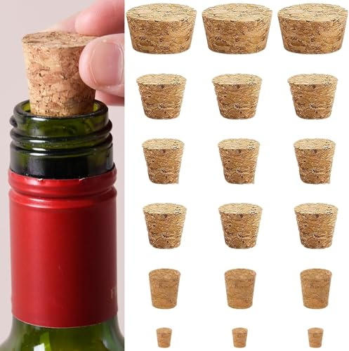 Natural Soft Wood Corks, 18 Pcs Wooden Bottle Corks Stoppers Soft Wine Wood Cork Stopper Replacement for Bottles Craft Jars (6 Sizes)