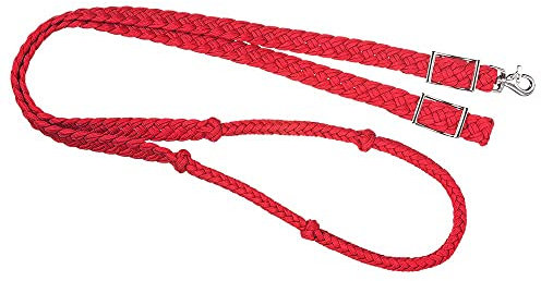 Tough 1 Knotted Cord Roping Reins, Red ,1 X 8'