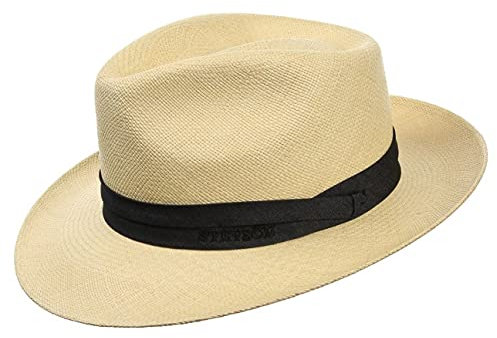 Stetson Jenkins Strohhut Bogarthut Fedora UV-Schutz 40 Made in Italy Herren Frühling Sommer Natur 55 cm
