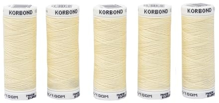 Korbond 500 m gräddfärgat polyester 5 x 100 m rulltråd för handsymaskiner – ingen krympning – perfekt för lagning, skräddarsydd, quiltning, hantverk, reparationer och utsmyckning