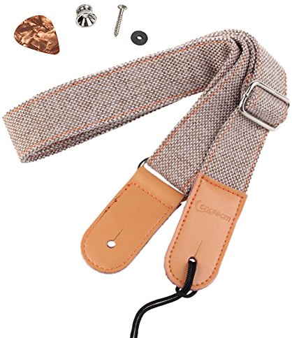HOT SEAL Linen Style Adjustable Genuine Uke Leather Metal Hook Ukulele Strap Strong Back Straps (Linen Light Brown)