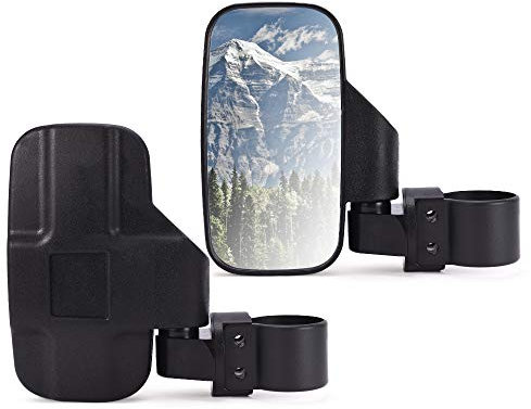 MICTUNING UTV Side Mirror with 1.75 Inch or 2 Inch Mounts, Shock-proof Rubber Pad, Easily Adjustable for Polaris Ranger RZR Can-Am Maverick and more Black