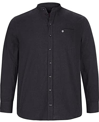 Jan Vanderstorm Herren Stehkragenhemd Kallu Hemd Mit Stehkragen| Reine Baumwolle | Größe L - 7XL schwarz, 4XL (XXXXL) - 49/50