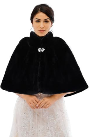 Jovono Frauen Braut Hochzeit Kunstpelz Schal Wrap Schwarz Braut Pelz Schal Stola Fur Wraps und Tücher für Frauen