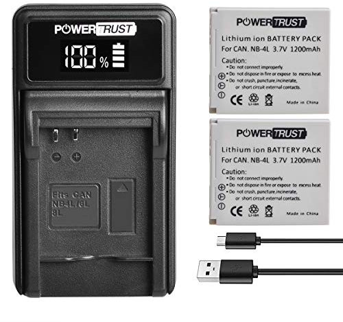 PowerTrust 2X NB-4L Akku und LED USB Ladegerät für Canon IXUS 30 40 50 55 60 65 80 100 I20 110 115 120 130 is 117 220 225 230 255 HS Cameras