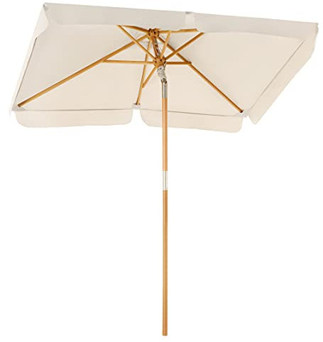 SONGMICS Sonnenschirm für den Balkon, 200 x 125 cm, rechteckiger Balkonschirm, Sonnenschutz, Schirmmast, Schirmrippen aus Holz, knickbar, ohne Ständer, Garten, Outdoor, beige GPU26BE