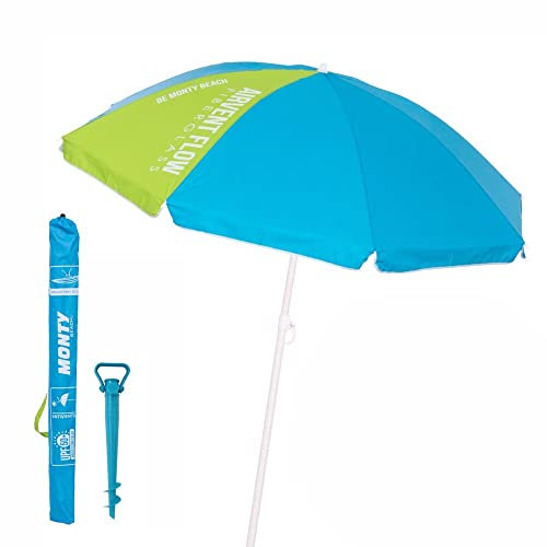 LOLAhome Pack de sombrilla de Playa de 8 Varillas y Soporte de Arena con protección Solar UPF+50 de Acero y Nylon Azul y Verde, de Ø 200 cm