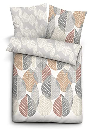 biberna 0004168 Bettwäsche Garnitur mit Kopfkissenbezug Komfort-Feinbiber 1x 135x200 cm + 1x 80x80 cm, natur