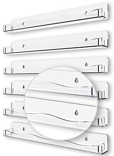 YMVV Clear Acrylic Nail Polish Rack Wall Mounted Shelf,6 Pack Organizer with Unique Wavy Lines,Nail Supplies for Techs,Great Display Salons Retailers
