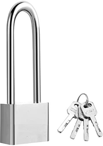 Karjiaja Long Shackle Padlock With Keys - Outdoor Weatherproof Stainless Steel Heavy Duty Keyed Alike for Shed, Gym, School Lockers, Garage Door - 30mm, Silver