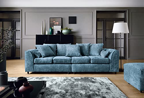 Abakus Direct Harriet Four Seater Sofa - Dark Blue Crushed Chenille - Large 4 Seater Couch Unit for Living Room - Range Includes 2 Seater, 3 Seater, U-Shaped Sofa & Footstool Options - 4 Seater