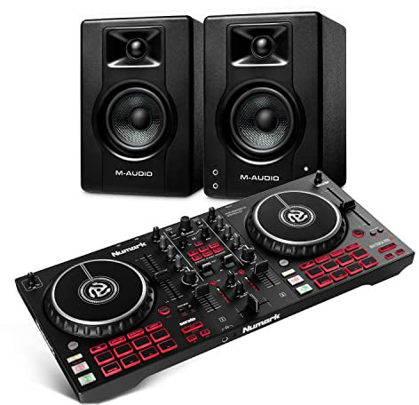 Numark Mixtrack Pro FX – 2 Deck DJ Controller with DJ Mixer, Built-in Audio Interface & M-Audio BX3 3.5 Studio Monitors, HD PC Speakers for Recording and Multimedia
