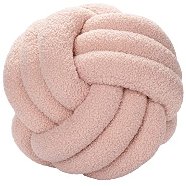 Bigougem Oreiller à Boule de Noeud, Oreiller de Balle nouée en Velours d'agneau tissé à la Main, Ultra Doux, Coussin de Compagnie, 22 cm, Rose Clair
