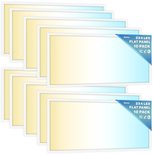 Sunco 10 Pack 2x4 LED Flat Panel Light Drop Ceiling Office Shop Commercial Warehouse Fixture, 6500 Lumens, Selectable Features, 30W/40W/50W, 4000K/5000K/6000K, Dimmable (0-10V), Dustproof ETL