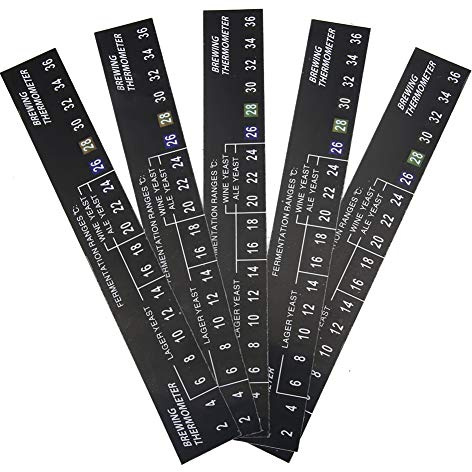 5 Piezas Adhesivas para Termómetro LCD, Tira Pantalla Digital Temperatura Fermentación de 2 a 36 ℃ para Cerveza Vino Casera, Termómetro Etiqueta Engomada para Acuarios, Preparación de Cerveza