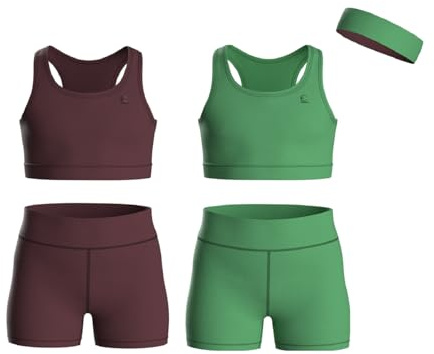 Essenclo Girls Sleeveless Crop Tops & Bike Shorts 5-Piece Set, Set-6, 9-10