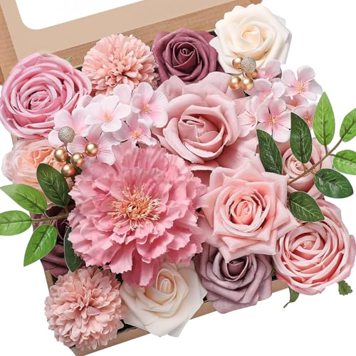 Serwalin Konstgjorda rosa blommor falska blommor tårta blommor sidenblommor bröllop vårros för dekoration gör-det-själv hantverk kombo bordsuppsatser brudbukett heminredning