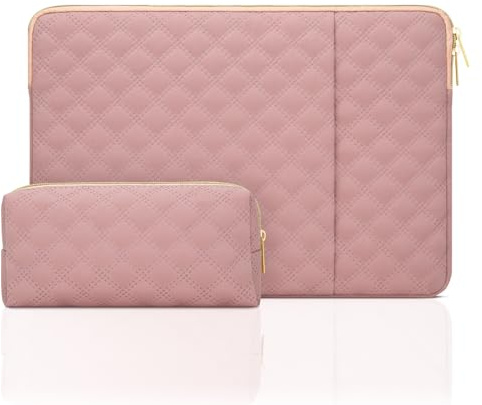 jooeer 15,6-16 Pulgadas Funda Ordenador Portatil para MacBook Pro M3/M2/M1 16 Chromebook Notebook 15,6/16, Bolsa PC Impermeable Protector Acolchada Blanda con Bolsa Accesorios, Rosado