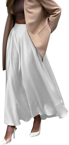 MGizo DtiSpectrum Eleganter Damen-Satin-Langrock Mit Hoher Taille Und Elastischem Gürtel, Maxirock Aus Seide, Geeignet Für Hochzeit, Cocktailparty, Business