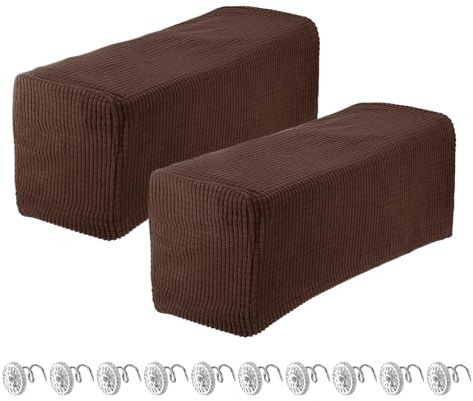QUARKZMAN 2 Fundas Extensibles para Reposabrazos de Sillas/Sofás, Cubiertas de Brazo de Sofá con Alfileres de Torsión, Protectores de Muebles para Sofá Silla Reclinable Marrón