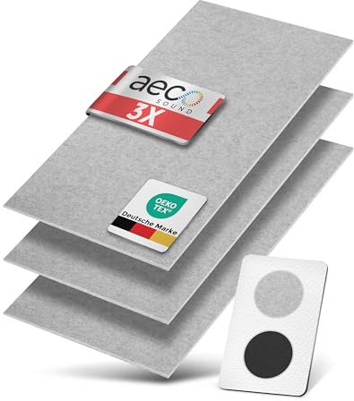 Aeco Sound® Wandschutz selbstklebend - aus Akustikfilz - 100x50cm | 3 Stück - Aufprallschutz, Wandverkleidung, Akustikpaneele - Wandpaneel extra stabil 9mm - Filz (Grau)
