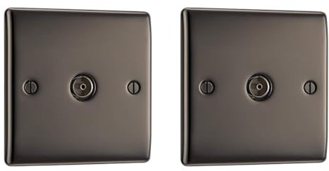 BG Electrical NBN60-01 Single Co-Axial Socket, Black Nickel (Pack of 2)