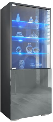 Vladon Granada Display Cabinet, Made in Germany, Showcase with Glass Door and Glass Insert incl. LED, anthracite matt/grey high gloss (50 x 122,5 x 34,5 cm)