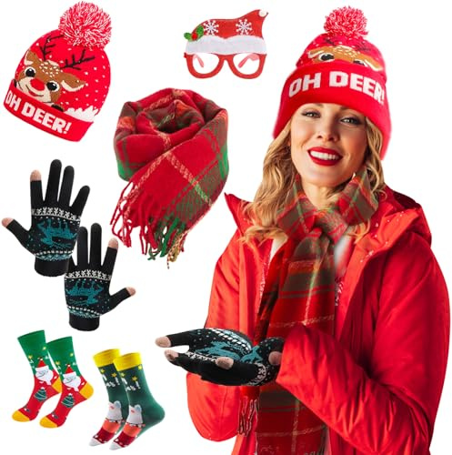 BOSCOW Julstrumpor för kvinnor och män, 12 par roliga julstrumpor, storlek 37–44, mysiga strumpor till jul, män, kvinnor, unisex, bomull, varma vinter-julstrumpor, Röd grön, 37-44 EU