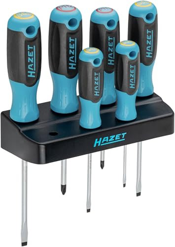 HAZET 811SH-1/7 Juego de destornilladores con soporte, 7 piezas, Phillips PH y perfil ranurado, incluido soporte con bocallave para montaje en pared