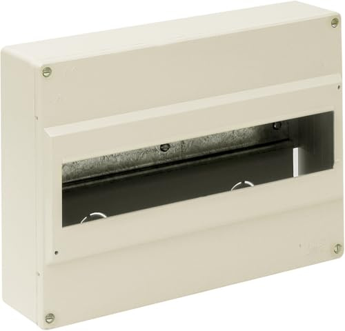 Caja de superficie marfil con 14 elementos, ideal para instalaciones eléctricas y organización de cables.