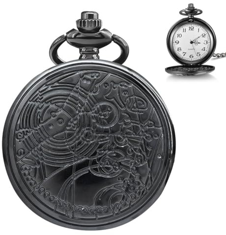 Cerioll Reloj De Bolsillo Vintage, Reloj De Bolsillo Vintage De Cuarzo con Cadena, Clásico, para Hombres Y Mujeres, para Cumpleaños, Dia De Padre (Negro)