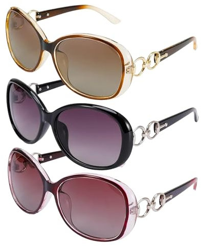 Pcone Kon Große Sonnenbrille Damen, 3er-Pack Stylische Sonnenbrillen Für Frauen Sonnenbrillen damen, Sonnenbrille Damen Groß Mit UV400 Schutz Leichter Rahmen Für Alltag, Autofahren & Reisen