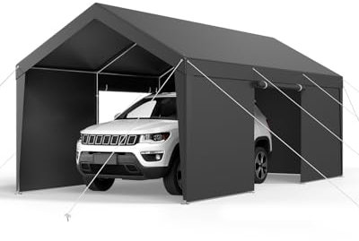 VEVOR Cochera 3,65 x 6,09 x 3,02 m, Cochera Potable con Paredes Laterales y Puerta Desmontables, Marquesina para Coches Resistente a los Rayos UV y al Agua, para Automóviles, Embarcaciones, Gris